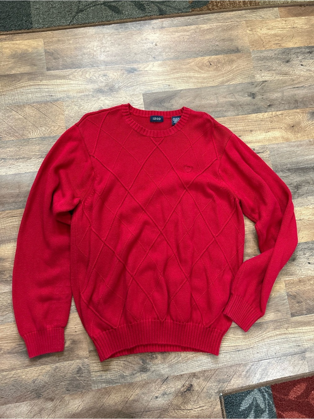 IZOD Red Cotton Argyle Knit Crewneck Sweater Men’s M